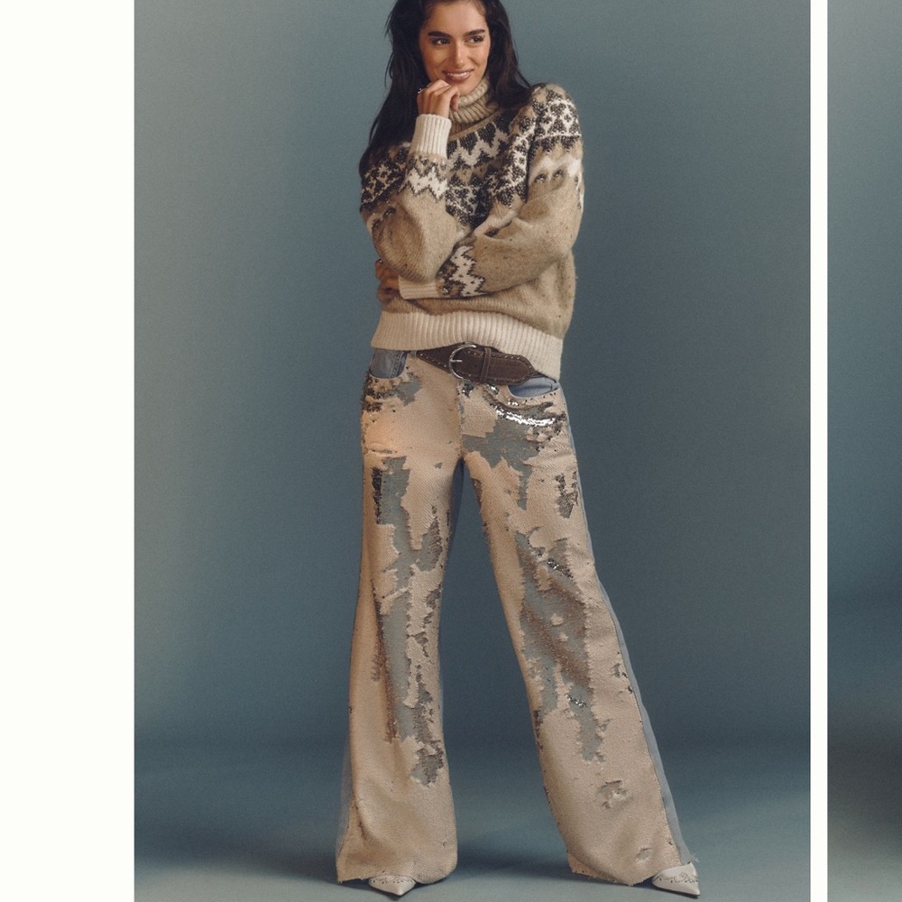 Anthropologie’s Pilcro Sequin High Rise Wide Leg Skater Jeans